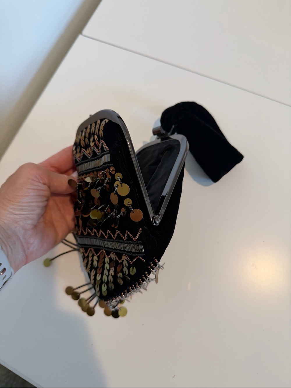 next Black Velvet Wristlet Clutch with Gold Sequins - Picture 3 of 9
